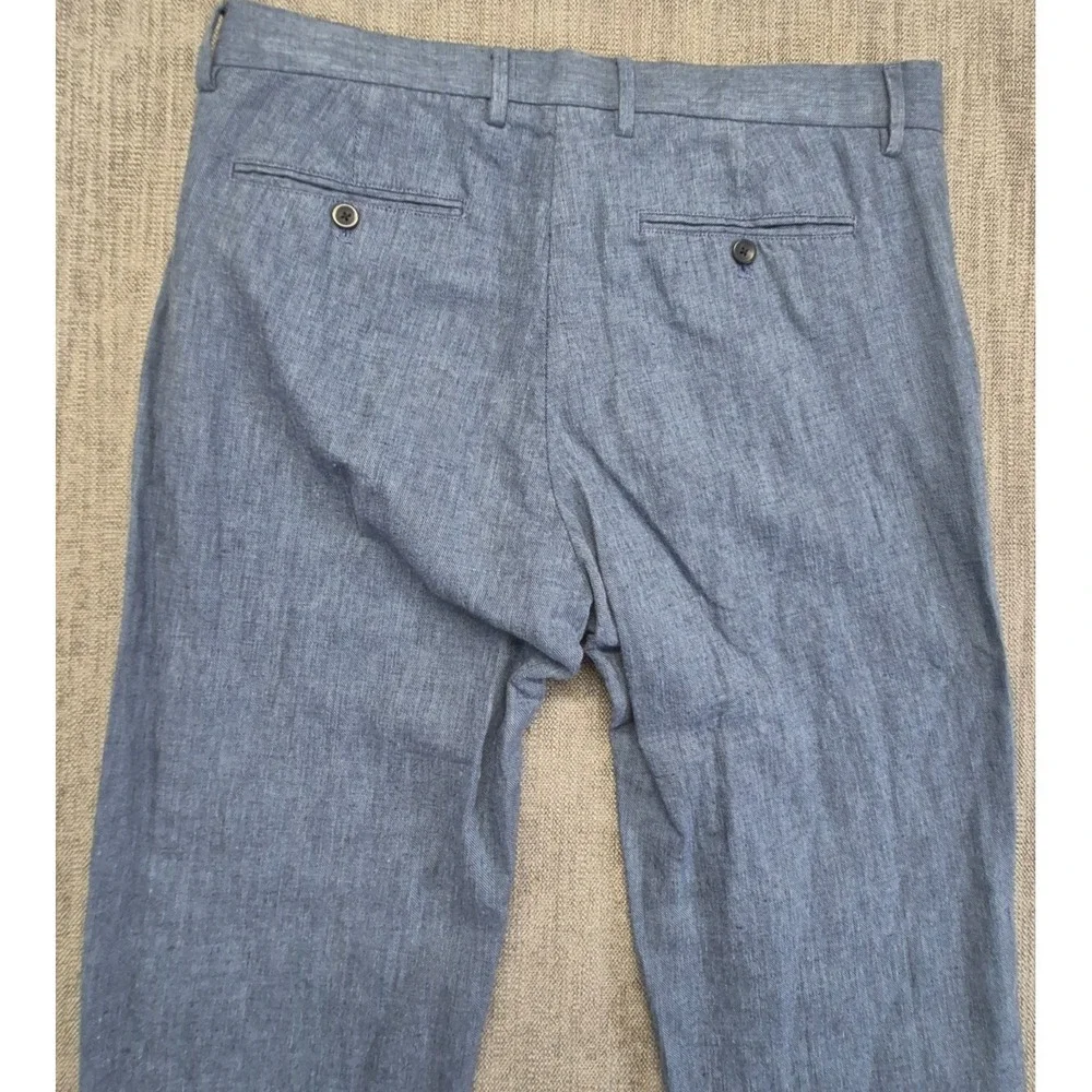 Banana Republic Aiden Fit Men's 34x34 Linen Cotton blend Pants Blue Flat front